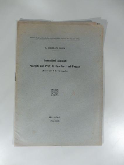 Imenotteri aculeati raccolti dal Prof. G. Scortecci nel Fezzan - A. Giordani Soika - copertina