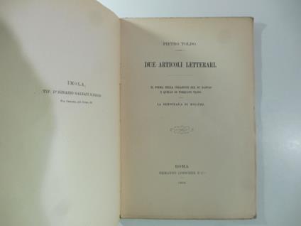 Due articoli letterari. Il poema della Creazione del Du Bartas e quello di Torquato Tasso La democrazia di Moliere - Leon Guichard - copertina