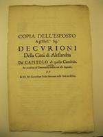 COPIA DELL'ESPOSTO A GL'ILLUST. SIG. DECURIONI DELLA CITTA' DI ALESSANDRIA dal capitolo di quella Catedrale per occasione di controversia insorta tra esso capitolo et li RR. PP. Carmelitani Scalzi dimoranti nella citta' medesima