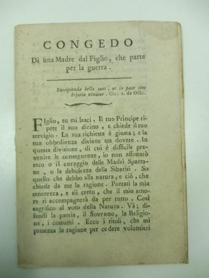 Congedo di una madre dal figlio che parte per la guerra SEGUE Risposta del figlio al congedo della madre - copertina