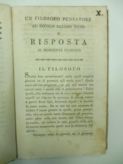 Un filosofo pensatore al secolo decimo nono e risposta al sedicente filosofo - copertina
