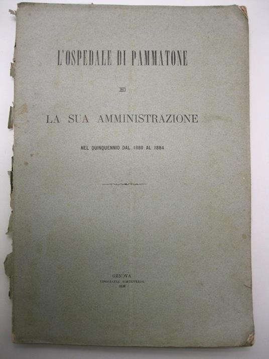 L' OSPEDALE DI PAMMATONE e la sua amministrazione nel quinquennio dal 1880 al 1884 - copertina