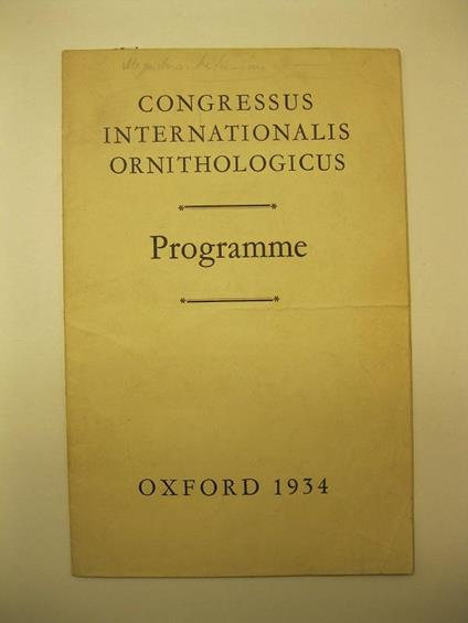 CONGRESSUS INTERNATIONALIS ORNITHOLOGICUS. Programme. Oxford 1934 - copertina