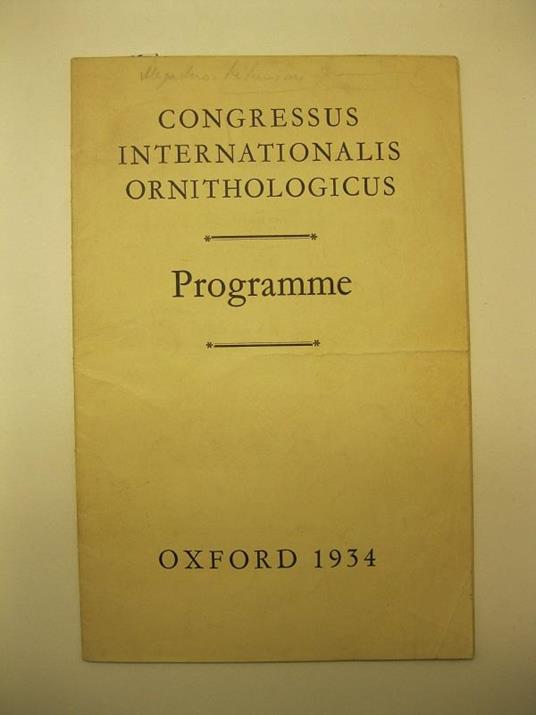CONGRESSUS INTERNATIONALIS ORNITHOLOGICUS. Programme. Oxford 1934 - copertina