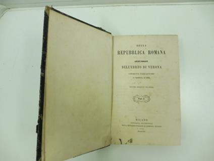 Della repubblica romana. Appendice dell'Ebreo di Verona corretta dall'autore e corredata di note. Seconda edizione milanese. Vol. I (-II) - copertina