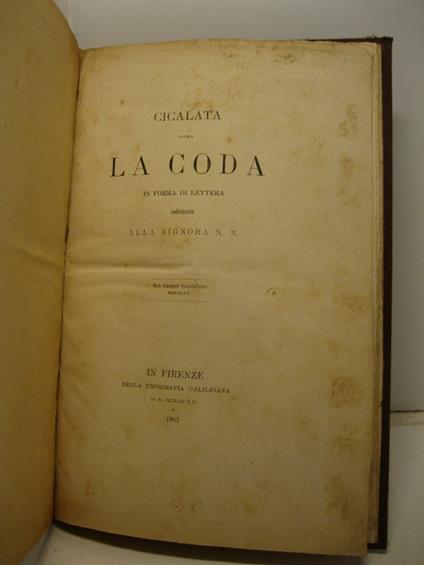 Cicalata sopra la coda in forma di lettera indirizzata alla signora N. N - copertina