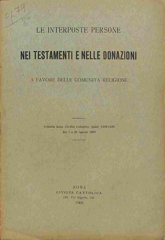 Le interposte persone nei testamenti e nelle donazioni a favore delle Comunita' religiose - copertina