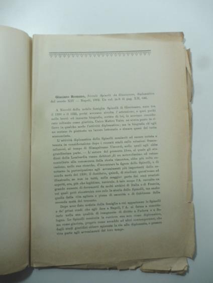 Recensione dell'opera: Nicolo' Spinelli di Giovinazzo diplomatico del secolo XIV - copertina