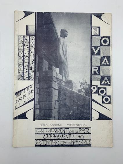 Novara Novecento. Saggiatore mensile illustrato d'arte, cultura, lettere e turismo, anno II, agosto 1933 - copertina