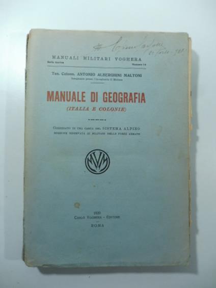 Manuale di geografia (Italia e colonie) - copertina