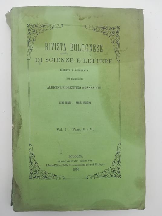 Rivista bolognese di scienze e lettere - copertina