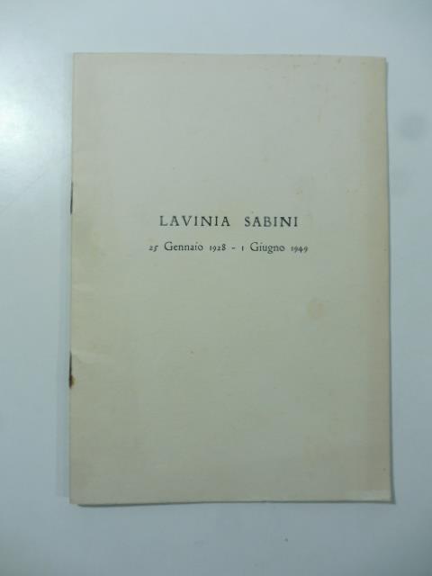 Lavinia Sabini. 25 gennaio 1928 - 1 giugno 1949 - copertina