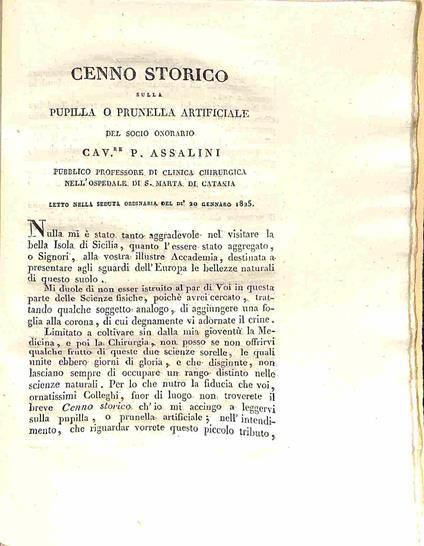 Cenno storico sulla prunella o pupilla artificiale - copertina