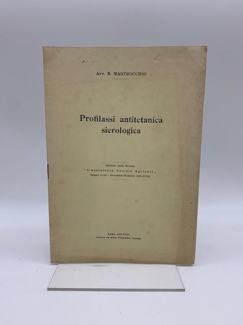 Profilassi antitetanica sierologica - copertina