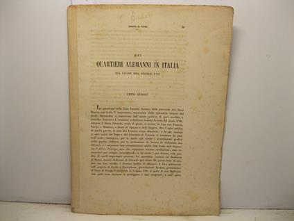 Dei quartieri alemanni in Italia sul finire del secolo XVII. Cenni storici - copertina