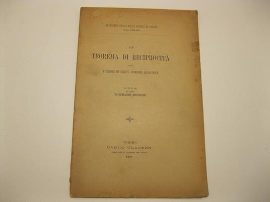 Un teorema di reciprocita' sulle funzioni di Green d'ordine qualunque. Nota - copertina