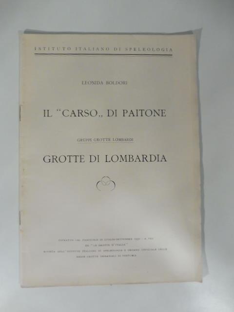 Grotte di Lombardia. Il Carso di Paitone - copertina