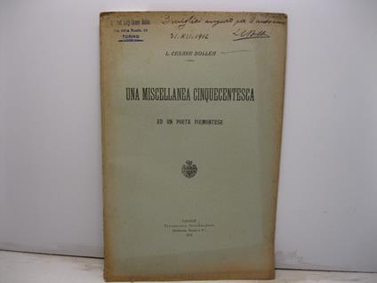 Una miscellanea cinquecentesca ed un poeta piemontese - copertina