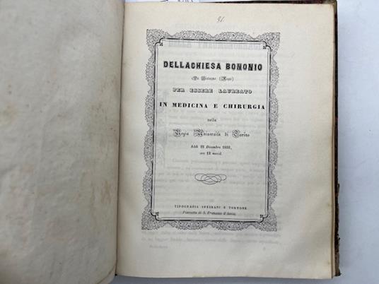 Dellachiesa Bononio da Bistagno (Acqui) per essere laureato in Medicina e Chirurgia. Della pneumonorragia - copertina