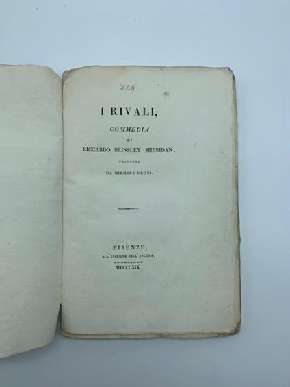 I rivali. Commedia. Tradotta da Michele Leoni - copertina