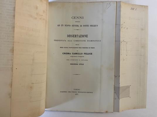 Cenni intorno ad un nuovo sistema di ponte obliquo. Dissertazione - copertina