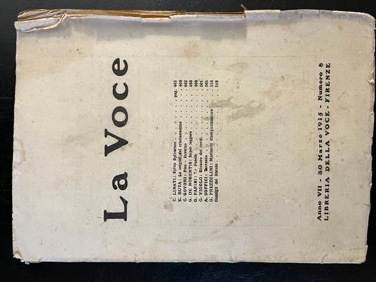 La Voce. Numero 8, anno VII, 30 marzo 1915 - copertina