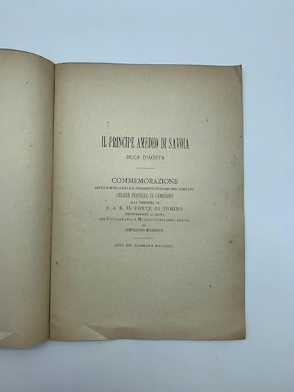 Il Principe Amedeo di Savoia duca d'Aosta. Commemorazione letta in Moncalieri - copertina