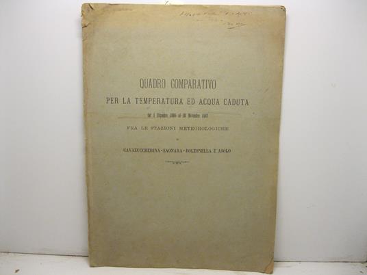 Quadro comparativo per la temperatura ed acqua caduta dal 1 Dicembre 1886 al 30 Novembre 1887 fra le stazioni meteorologiche di Cavazuccherina, Saonara, Bolzonella e Asolo - copertina