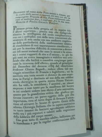 Descrizione ed esame della testa monte'e a' distance per lo studio delle unioni e rapporti dei varj ossi...Proposta di una testa variamente colorata...di F. Civinini. (Segue): Aggiunta alla memoria...(Stralcio da: Nuovo giornale de' letterati. N. 78 - copertina