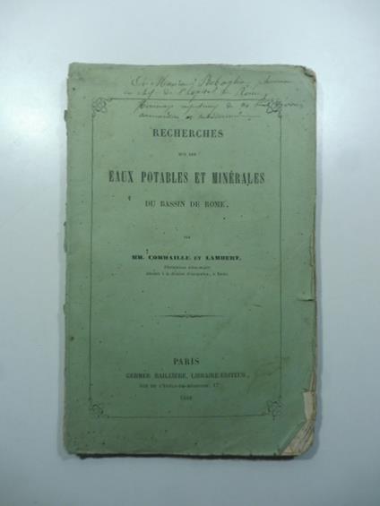 Recherches sur les eaux potables et minerales du bassin de Rome - copertina