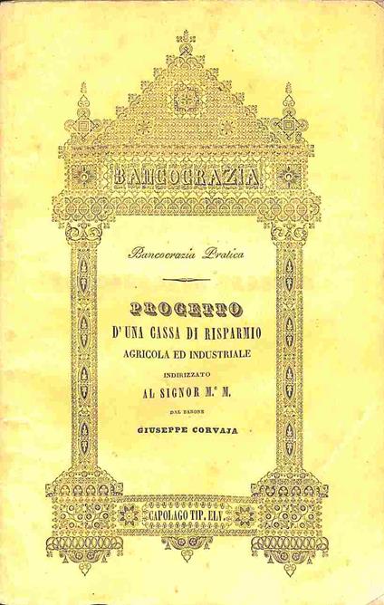 Progetto d'una cassa di risparmio agricola ed industriale.. - copertina