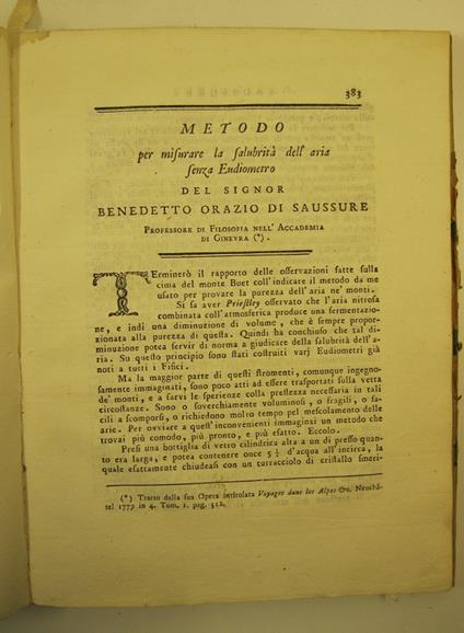 Metodo per misurare la salubrita' dell'aria senza eudiometro - copertina