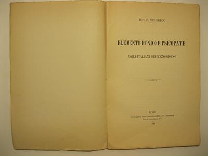 Elemento etnico e psicopatie negli Italiani del Mezzogiorno - copertina