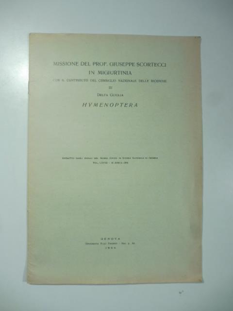 Missione del Prof. Giuseppe Scortecci in Migiurtinia Hymenoptera - copertina