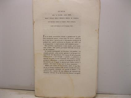 Sunto dell'XI volume, anno 1847, degli Annali della Societa' serica di Francia - copertina