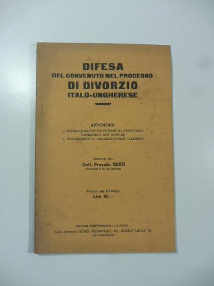 Difesa del convenuto nel processo di divorzio italo-ungherese - copertina