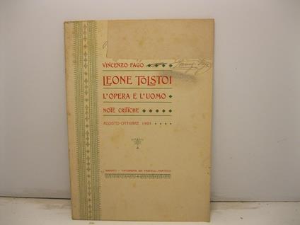 Leone Tolstoi. L'opera e l'uomo. Note critiche, agosto-ottobre MCMI - copertina