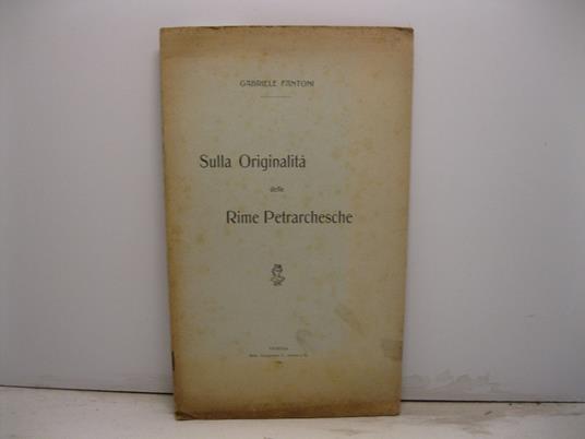 Sulla originalita' delle rime petrarchesche - copertina
