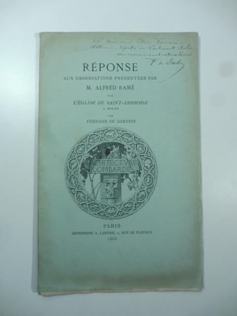 Reponse aux observations presentees par M. Alfred Rame' sur l'eglise de Saint-Ambroise a Milan - copertina