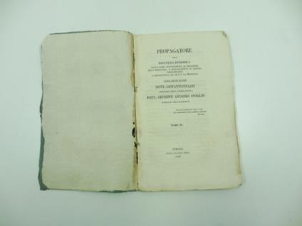 Propagatore ossia raccolta periodica delle cose appartenenti ai progressi dell'industria e specialmente di quelle riguardanti l'agricoltura le arti e la medicina... Primo fascicolo, gennaio 1826 - copertina