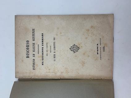 Discorso intorno ad alcune sentenze pubblicate da Giuseppe Ferrari nel suo scritto intitolato La mente di Giambattista Vico - copertina