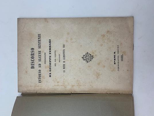 Discorso intorno ad alcune sentenze pubblicate da Giuseppe Ferrari nel suo scritto intitolato La mente di Giambattista Vico - copertina
