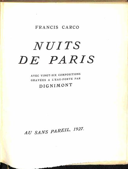 Nuits de Paris avec vingt-six compositions gravee a l'eau-forte par Dignimont - copertina