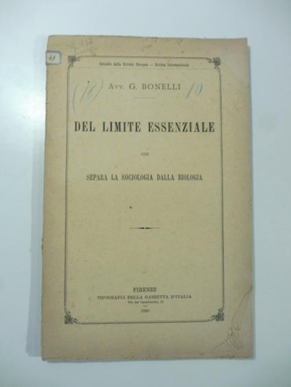 Del limite essenziale che separa la sociologia dalla biologia - copertina