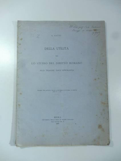 Della utilita' che lo studio del diritto romano puo' trarre dall'epigrafia - copertina