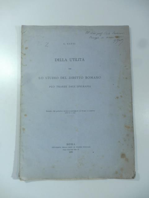 Della utilita' che lo studio del diritto romano puo' trarre dall'epigrafia - copertina