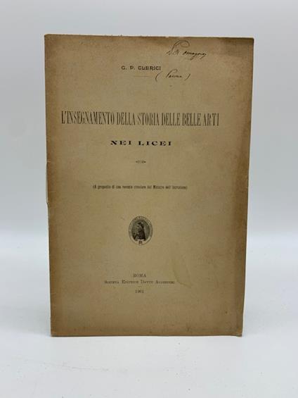 L' insegnamento della storia delle Belle Arti nei Licei (a proposito di una recente circolare del Ministero dell'Istruzione) - copertina