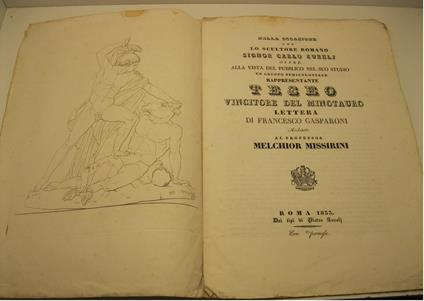 Nella occasione che lo scultore romano Signor Carlo Aurelj offre alla vista del pubblico nel suo studio un gruppo semicolossale rappresentante Teseo vincitore del Minotauro Lettera di Francesco Gasparoni architetto al Prof. Melchior Missirini - copertina