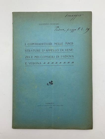 I contradittori nelle magistrature d'appello di Venezia e nei consigli di Padova e Verona - copertina