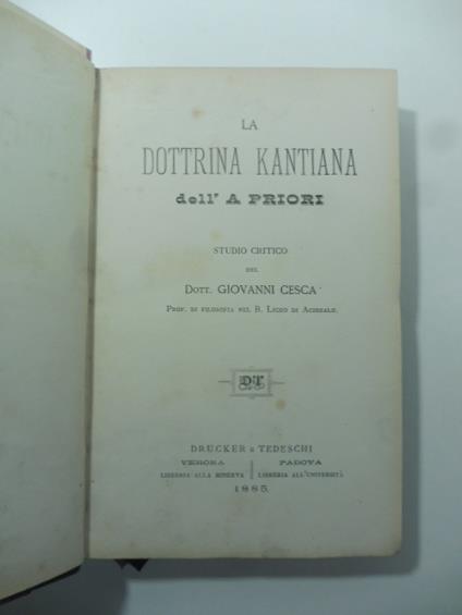 La dottrina kantiana dell'apriori. Studio critico - copertina